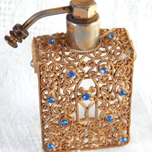Vintage Filigree Atomizer - Blue Rhinestones - "S"